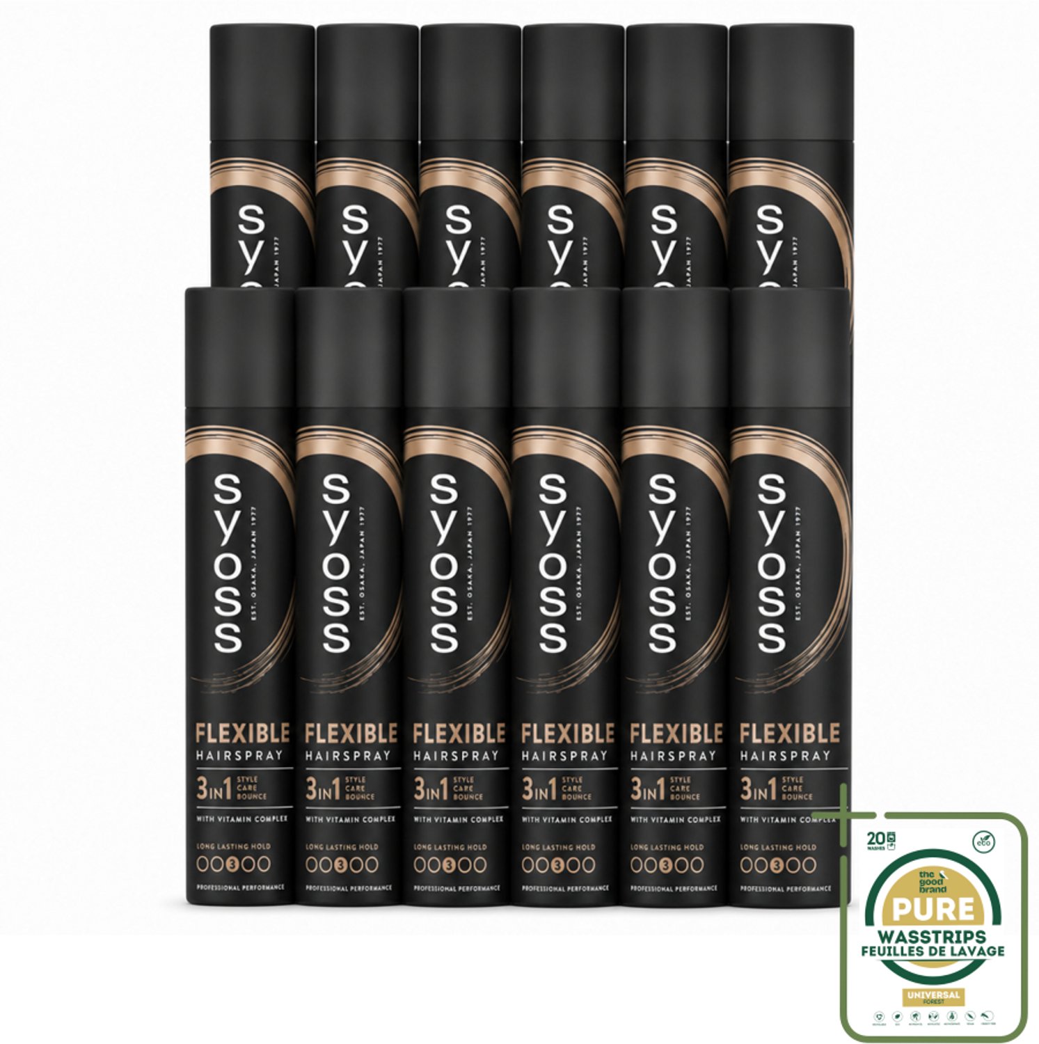 12 x Syoss - Hold & Flex - Haarspray - Flexibele Fixatie - 300 ml - Wasstrips - Haarspray - Flexibele Fixatie - Styling - Haarverzorging - Haarherstel