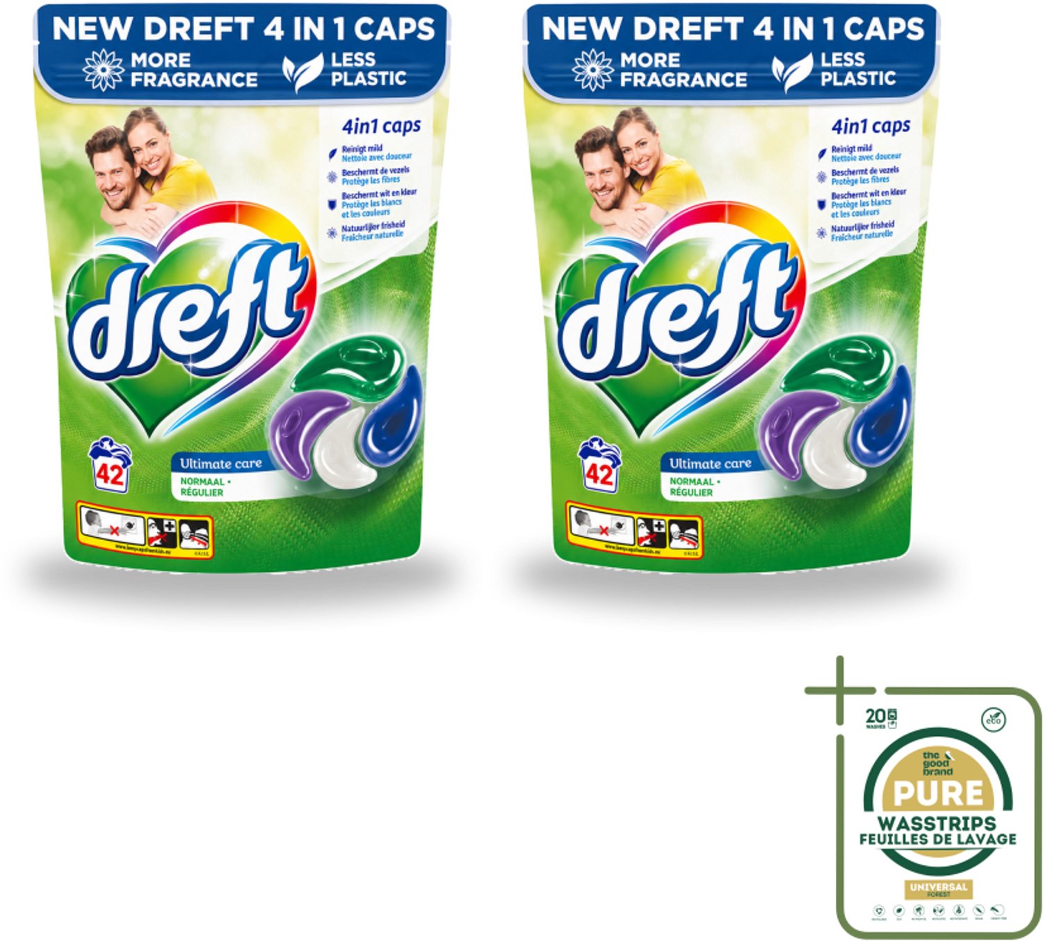 2 x Dreft - Wasmiddelcapsules - Ultimate Care - Zachte verzorging - 42 Wasbeurten - Wasstrips - Wasmiddelcapsules - Wasmiddel - Waskracht - Textielverzorging - Vezelbescherming