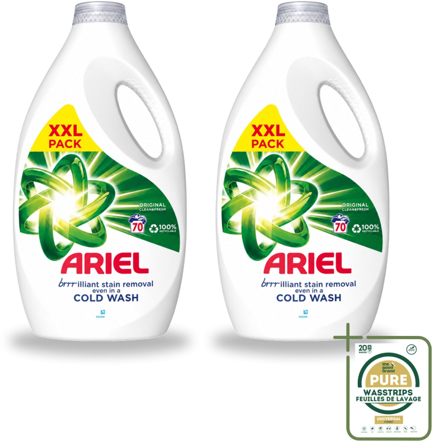 2 x Ariel - Wasmiddel - Original - 70 Wasbeurten - 2,45 liter - Wasstrips - Wasmiddel - Wasmiddel Voor Kleding - Vlekverwijdering - Frisheid - Wasmiddel 70 Wasbeurten
