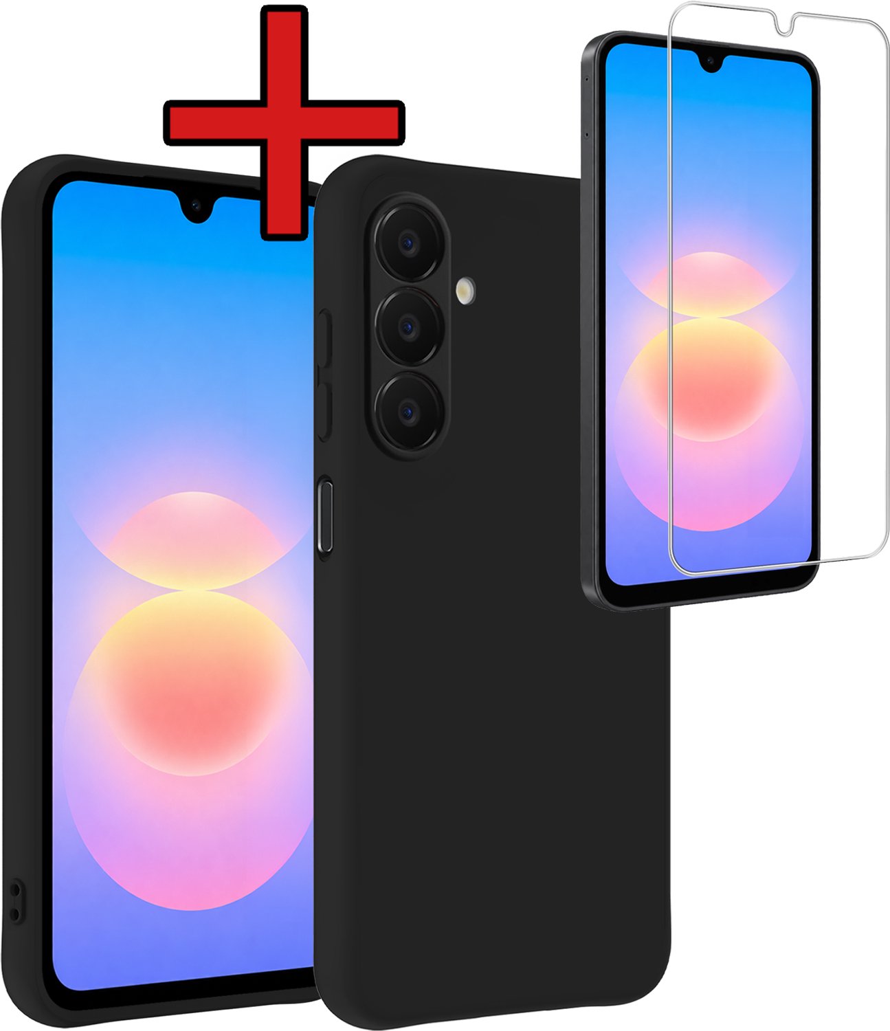 Hoesje - Met Screenprotector - Geschikt voor Samsung Galaxy A18 - Sterk & Shockproof - Telefoon Hoes - Back Cover - Siliconen Case - Telefoonhoes - Zwart