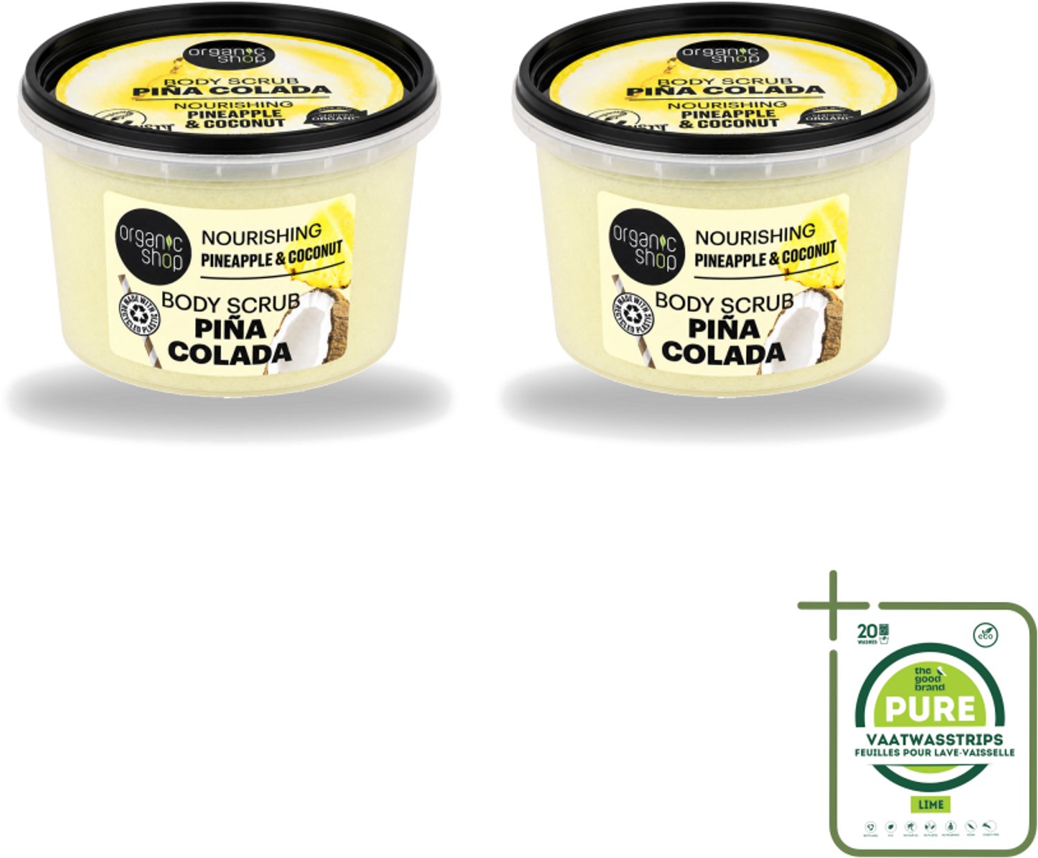 2 x Organic Shop - Body Scrub Pineapple & Coconut - Verfrissend en Voedend - 250 ml - Grootverpakking - Vaatwasstrips - Bodyscrub - Exfoliatie - Huidverzorging - Tropisch Aroma - Ananas