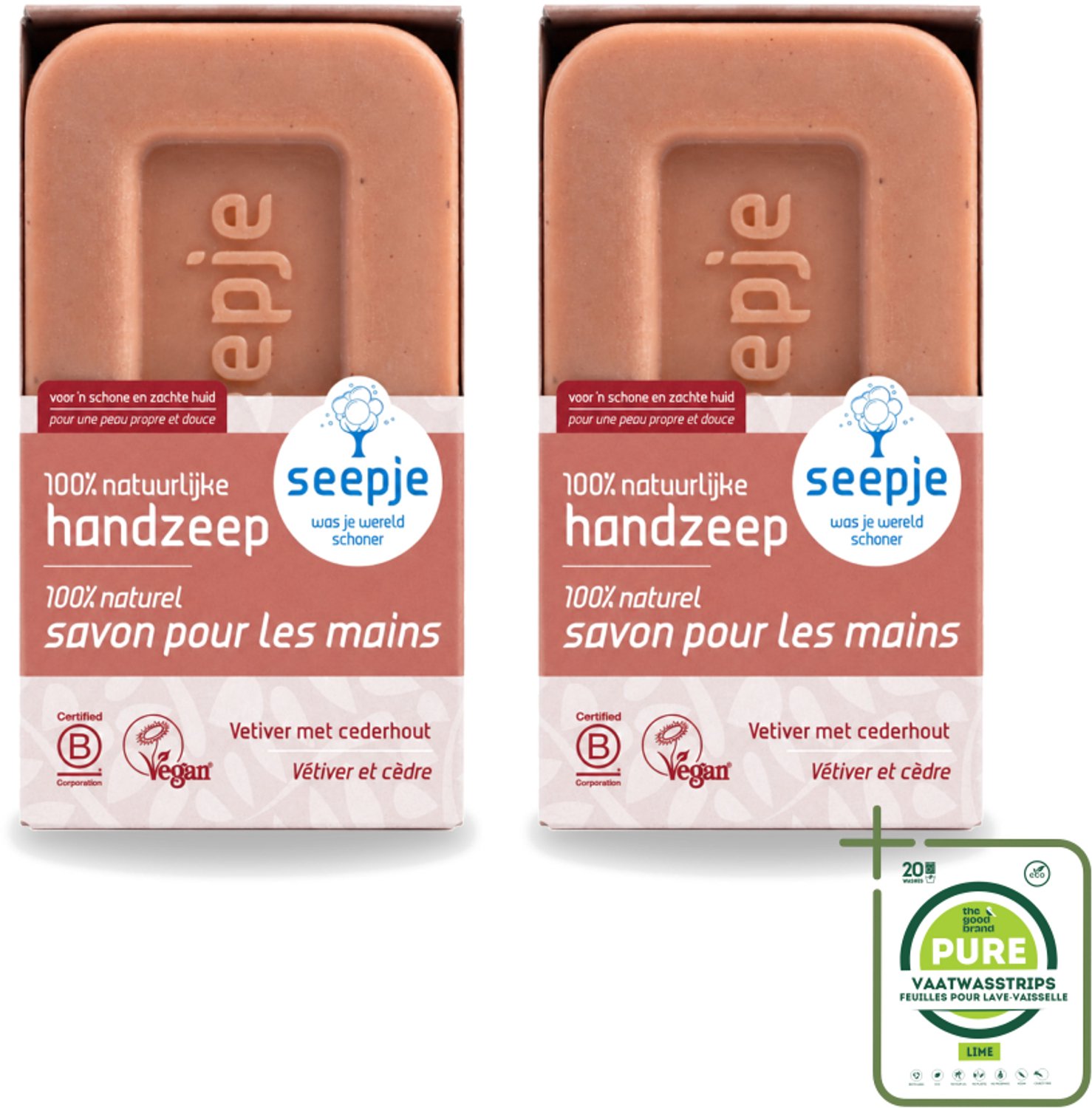 2 x Seepje - Handzeep - Duurzaam & Milieuvriendelijk - Vetiver met Cederhout - 120 gr - Grootverpakking - Vaatwasstrips - Handzeep - Vetiver - Cederhout - Natuurlijke Handzeep - Fairtrade
