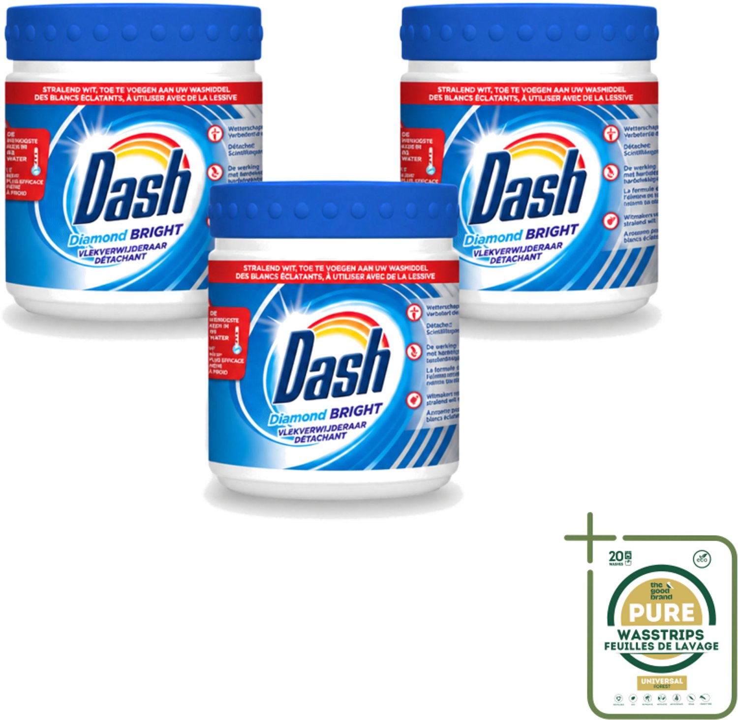 3 x Dash - Diamond Bright - Vlekverwijderaar Poeder - Voor Witte Was - 500 g - Wasstrips - Vlekverwijderaar - Witte Was - Vlekken Verwijderen - Optische Witmakers - Wasmiddel