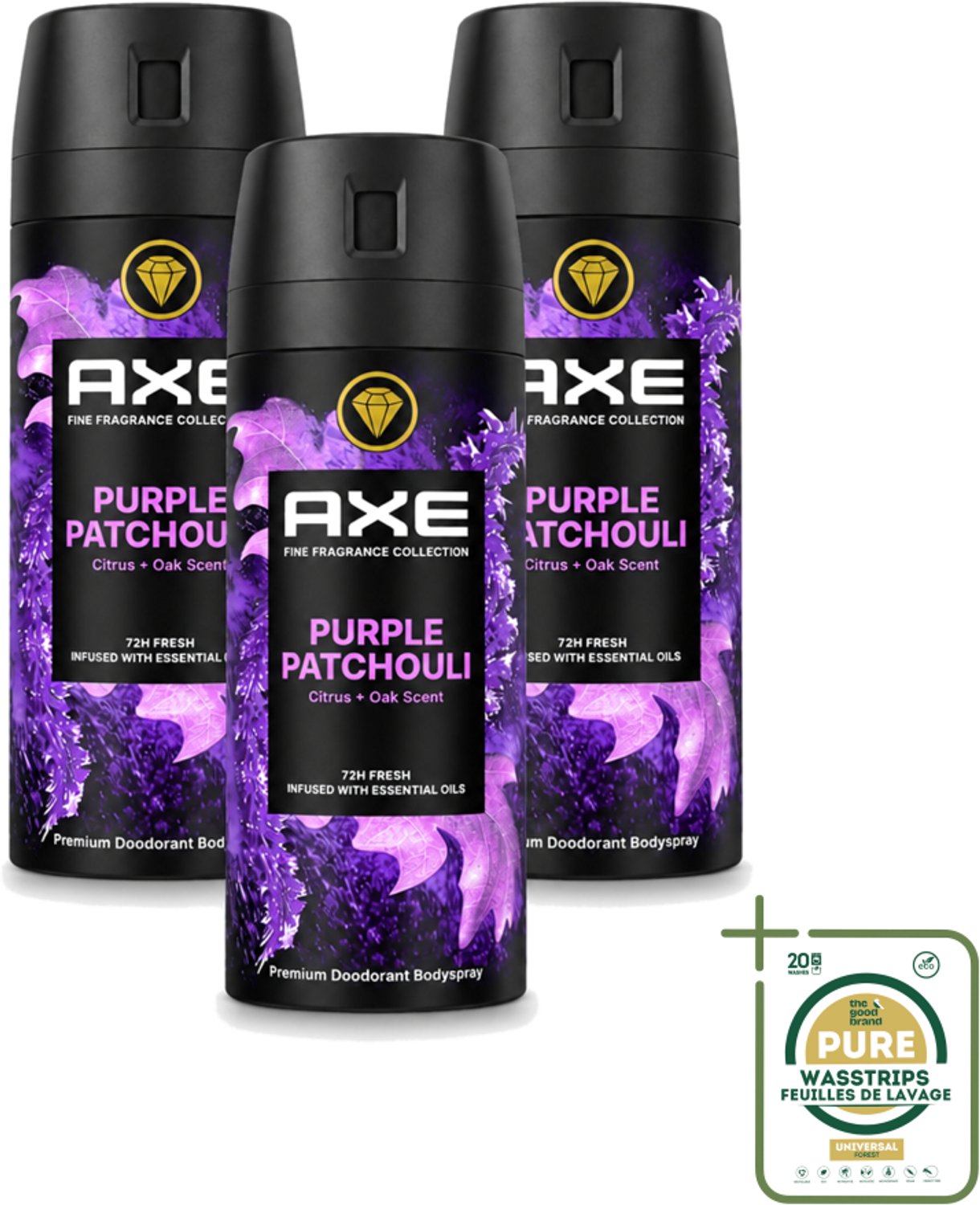 3 x AXE - Deodorant Spray - Purple Patchouli - Verfrissend - Kruidige Geur - 150 ml - Deodorant Spray - Geur - Frisheid - Zweetbevochtiging - Geurneutralisatie