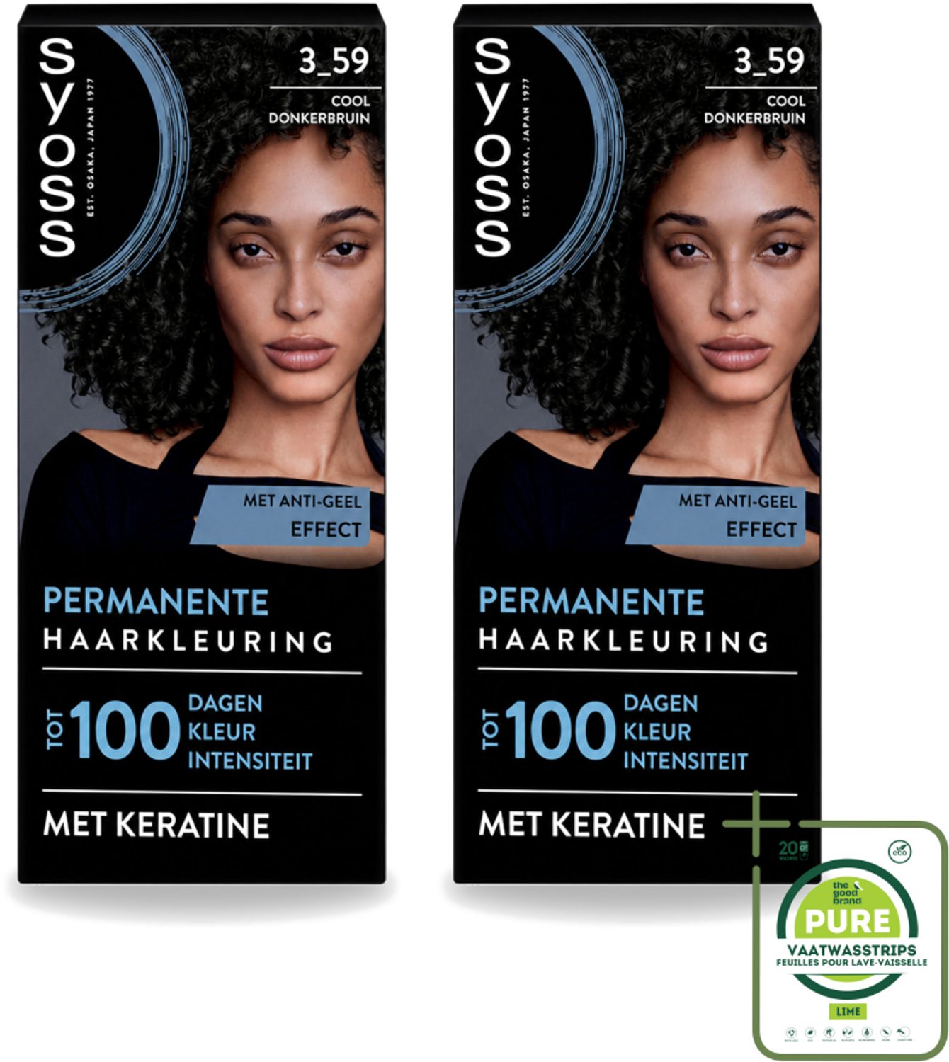 2 x SYOSS - Coloration 3-59 Cool Donkerbruin - Haarverf - Grijsdekking - Vermindert Haarbreuk - Grootverpakking - Vaatwasstrips - Haarkleuring - Donkerbruin - Grijsdekking - Keratine - Haarverzorging