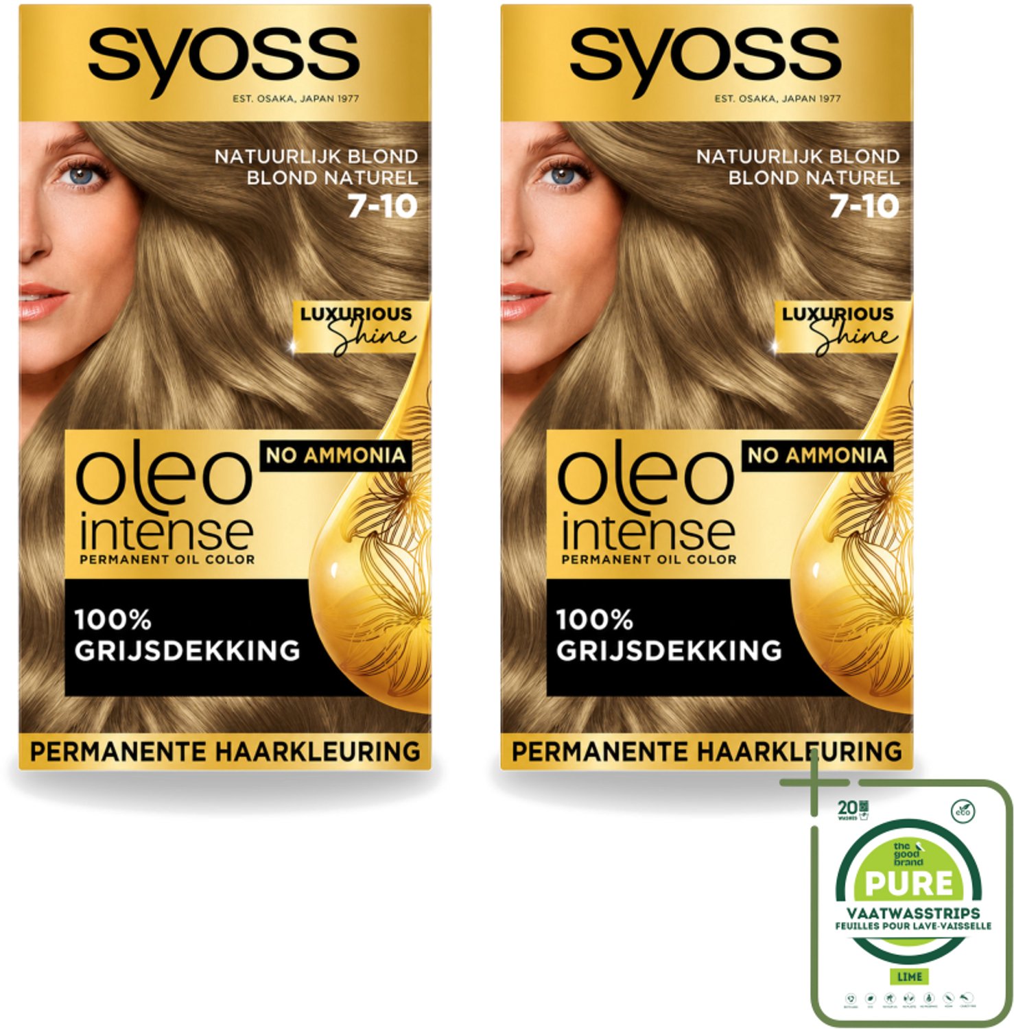 2 x SYOSS - Oleo Intense 7-10 - Haarverf - Permanente Haarkleuring - Natuurlijk blond - Langdurige Kleur - Grootverpakking - Vaatwasstrips - Natuurlijk Blond - Permanente Haarkleuring - Zonder Ammoniak - Grijsdekking - Haarkleur