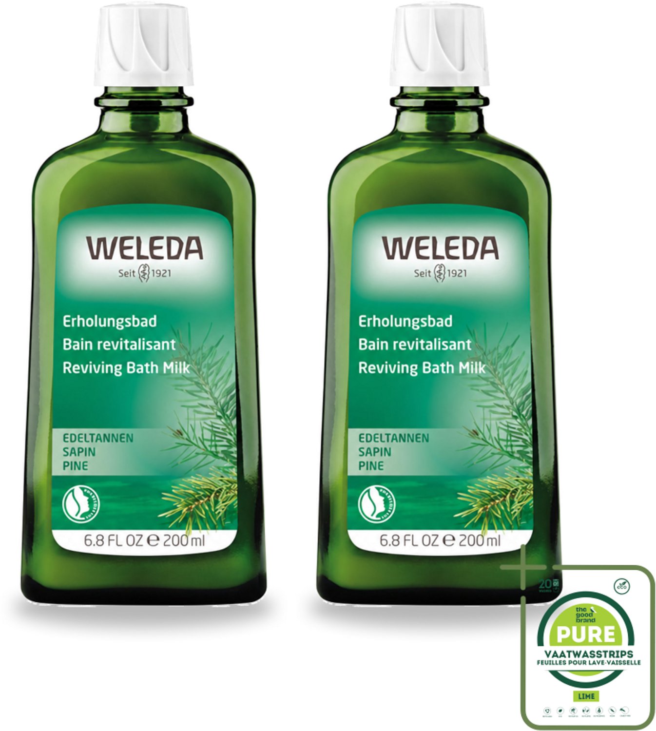 2 x WELEDA - Verkwikkingsbadmelk - Zilverspar - 200 ml - Grootverpakking - Vaatwasstrips - Badmelk - Ontspanning - Zilversparolie - Aromatherapie - Verkwikkend