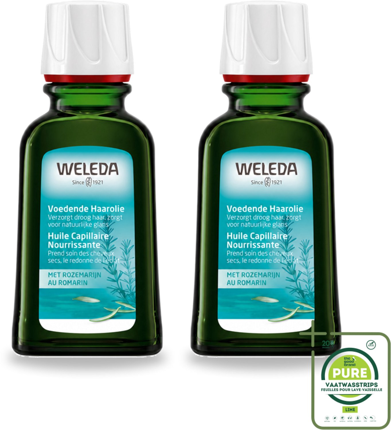 2 x WELEDA - Haarolie Voedend - Rozemarijn - 50 ml - Grootverpakking - Vaatwasstrips - Haarolie - Rozemarijnolie - Haarverzorging - Natuurlijke Haarolie - Haarherstel
