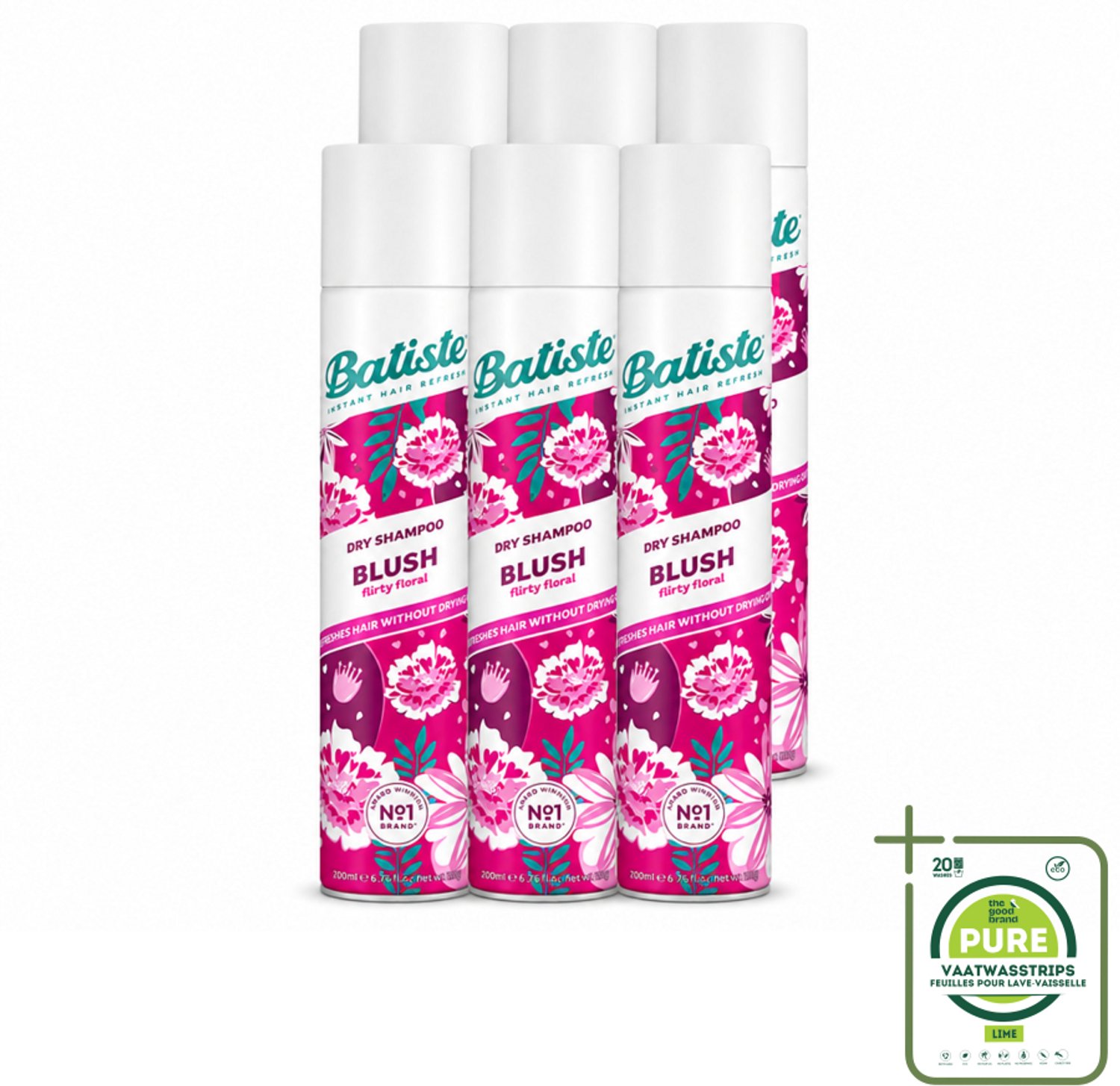 6 x Batiste - Blush - Droogshampoo - Bloemige Geur - Frist Op en Geeft Textuur - 200ml - Grootverpakking - Vaatwasstrips - Droogshampoo - Haar Opfrissen - Frisheid - Bloemige Geur - Haar Volume