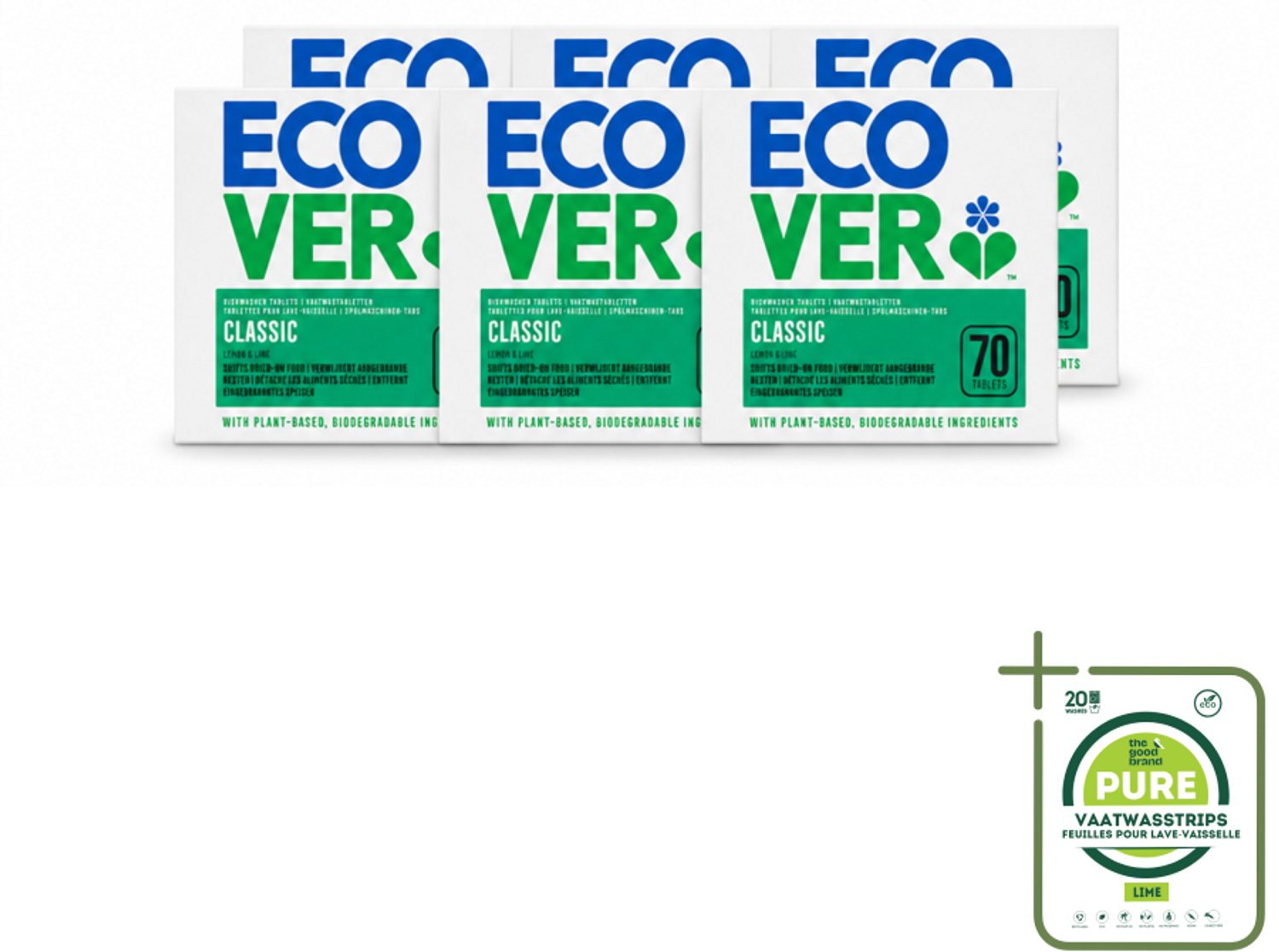 6 x Ecover - Vaatwastabletten Classic - Citroen & Limoen - 70 Tabs - Grootverpakking - Vaatwasmiddel - Vaatwastablet - Citroen En Limoen - Milieuvriendelijk - Fosfaatvrij