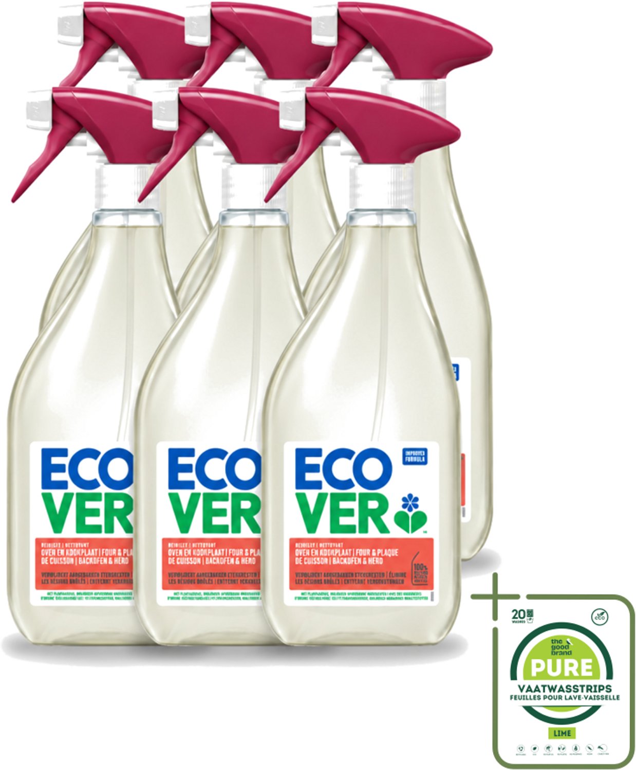 6 x Ecover - Oven- & Kookplaatreiniger - Power Cleaner - 500 ml - Grootverpakking - Vaatwasstrips - Oven Reinigen - Kookplaat Reinigen - Vet Verwijderen - Plantaardige Reiniger - Vuil Verwijderen