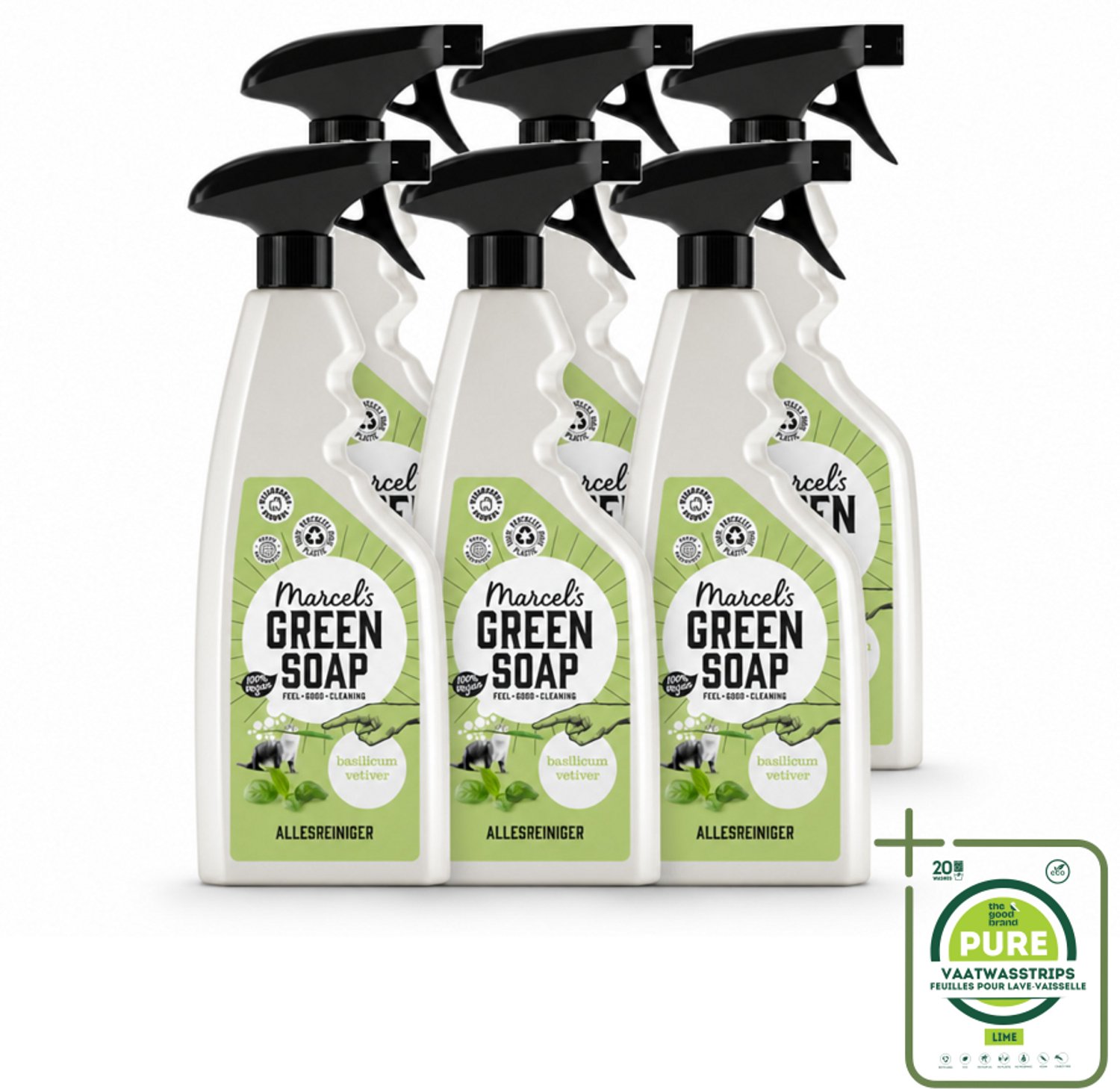 6 x Marcel's Green Soap - Allesreiniger Spray - Basilicum & Vetiver gras - Natuurlijk & effectief - 500 ml - Grootverpakking - Vaatwasstrips - Allesreiniger Spray - Natuurlijke Reiniger - Vegan Reiniger - Vuil Verwijderen - Geur Basiliqum Vetiver