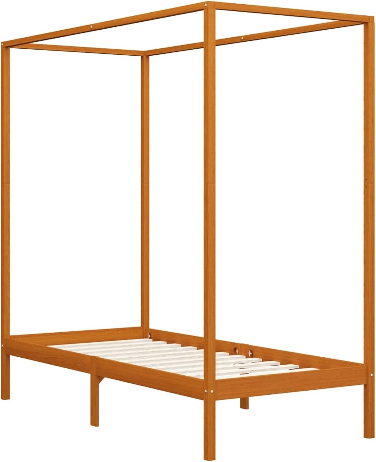 Modern hemelbed, eenpersoonsbed, bedframe voor slaapkamer, huis van massief hout, dennenbruin, honing, 90 x 200 cm