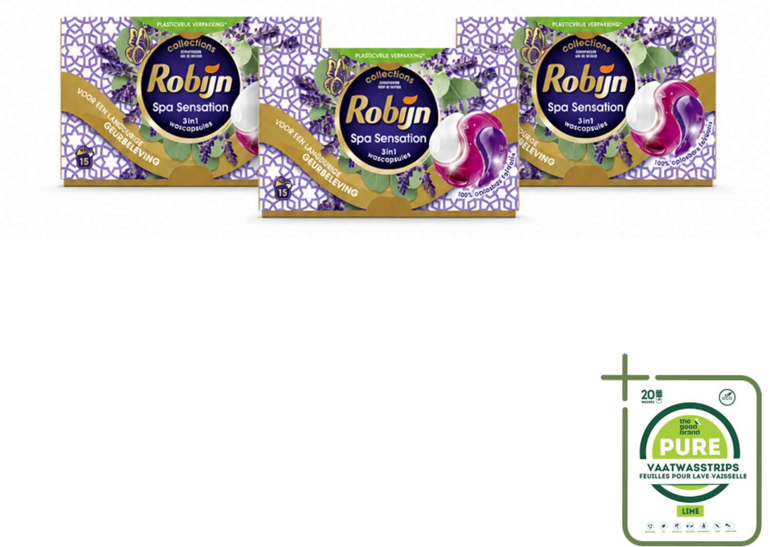 3 x Robijn - 3-in-1 Spa Sensation - Wascapsules - 15 Wasbeurten - Grootverpakking - Vaatwasstrips - Wascapsules - Wasmiddel - Geur - Kleurbehoud - Wasverzachter