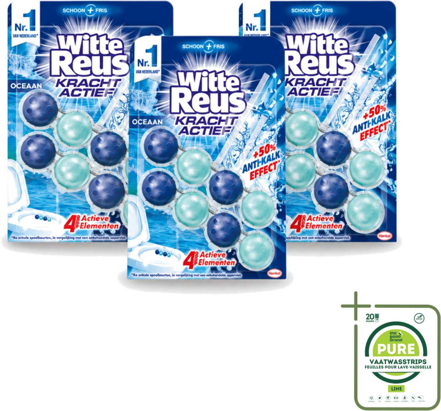 3 x Witte Reus - Kracht Actief WC Blok - Oceaan Boost - 2 Toiletblokken - Grootverpakking - Vaatwasstrips - Toilet Reinigen - Frisse Geur - Oceaangeur - Kalkvrij - Hygiëne