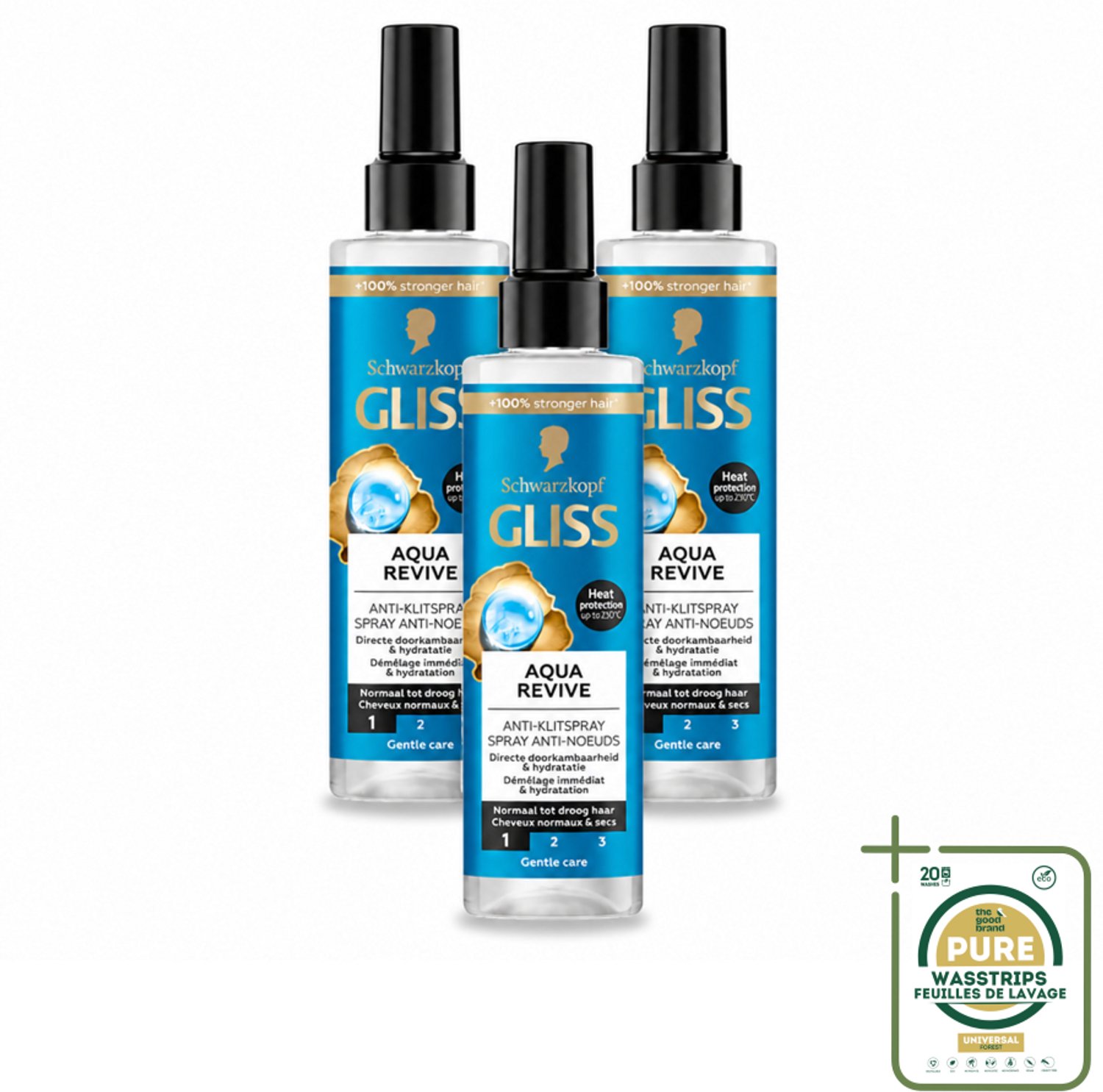3 x Gliss - Anti-Klit Spray Aqua Revive - Voor Hydraterend en Makkelijk Doorkambaar Haar - 200 ml - Wasstrips - Hydraterend Haar - Anti Klit Spray - Droog Haar - Doorkambaar Haar - Haar Verzorging
