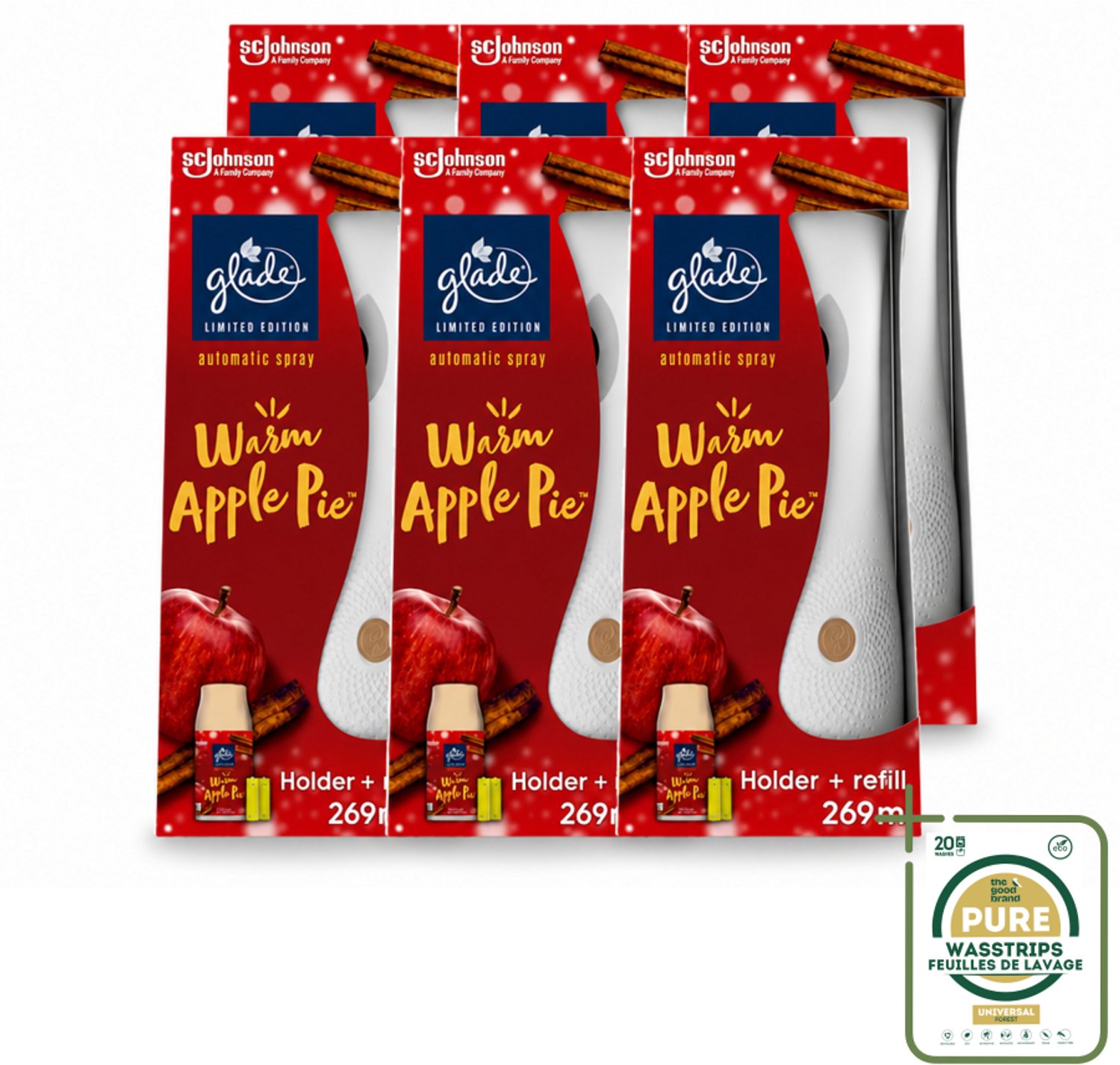 6 x Glade - Houder Automatische Spray - Warme Appeltaart Limited Edition - 269 ml - Wasstrips - Automatische Luchtverfrisser - Warme Appelgeur - Geur Van Warme Appeltaart - Huisgeur - Geur In Huis
