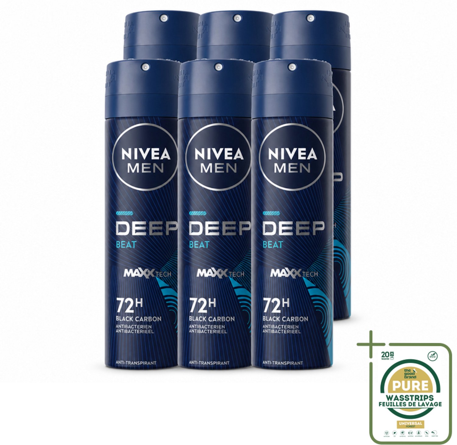 6 x NIVEA MEN - Deospray - Deep Beat - 150 ml - Anti-transpirant Spray - Zweetbehandeling - Huidgeur - Mannelijke Geur - Frisheid