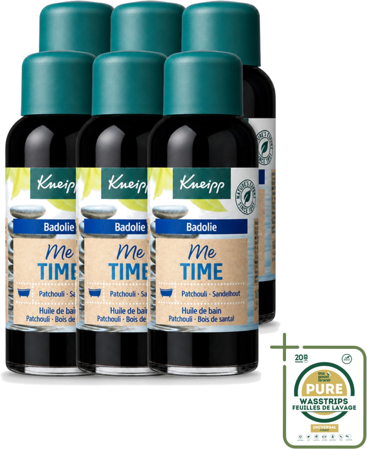 6 x Kneipp - Badolie - Me-Time - Patchouli & Sandelhout - 100 ml - Wasstrips - Badolie - Ontspanning - Selfcare - Patchouli - Sandelhout