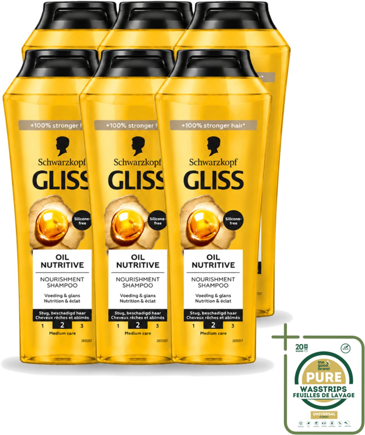 6 x Gliss - Shampoo - Oil Nutritive - Voor Voedend en Zijdezacht Haar - 250 ml - Wasstrips - Voedend Haarshampoo - Droog Haar - Zijdezachte Haar - Lang Haar - Gespleten Haarpunten