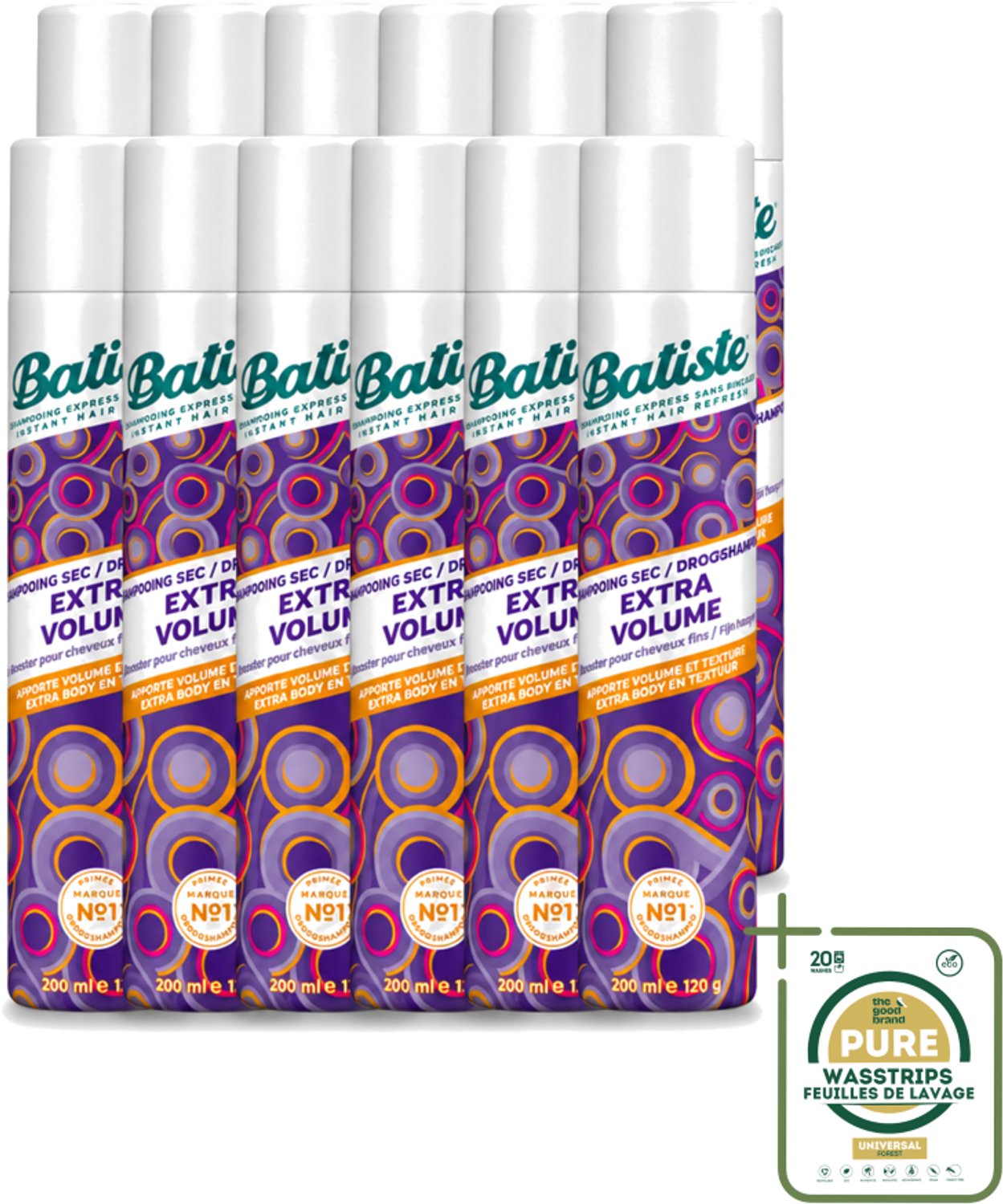 12 x Batiste - Extra Volume - Droogshampoo - Geeft Meer Volheid - Frist Vet Haar Op - 200ml - Wasstrips - Droogshampoo - Haarvolume - Haarfrisheid - Haaropfrissen - Haarverzorging