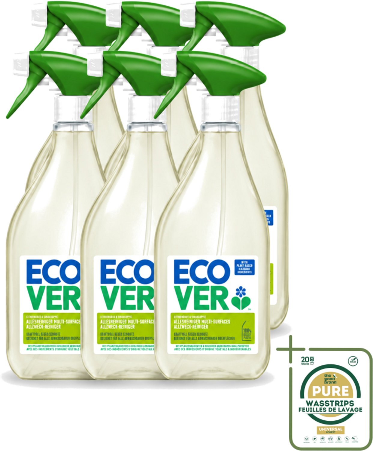 6 x Ecover - Allesreiniger Spray - Citroengras & Sinaasappel - 500 ml - Wasstrips - Allesreiniger - Citroengras - Sinaasappel - Schoonmaken - Geur