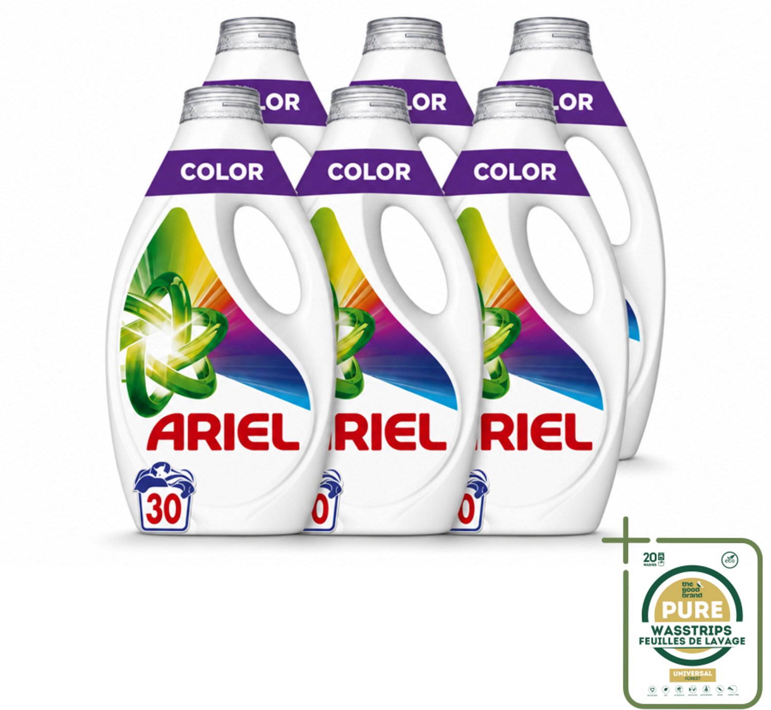 6 x Ariel - Vloeibaar Wasmiddel - Color - 30 Wasbeurten - 1350 ml - Wasstrips - Kleurbehoud - Vlekverwijdering - Vloeibaar Wasmiddel - Wasmiddel Voor Gekleurde Kleding - Wasmiddel Voor Vlekken