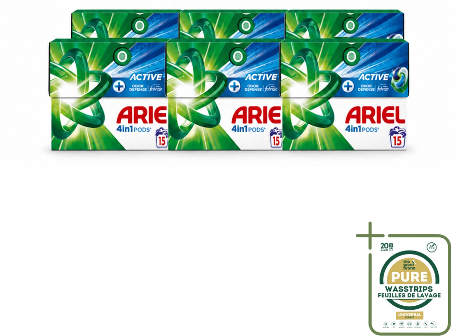 6 x Ariel - 4in1 Wasmiddel Pods - Actieve Geurbestrijding - 15 Pods - Wasstrips - Ariel 4in1 Pod - Geurverzorging - Zweetgeuren Verwijderen - Frisheid - Wasmiddel