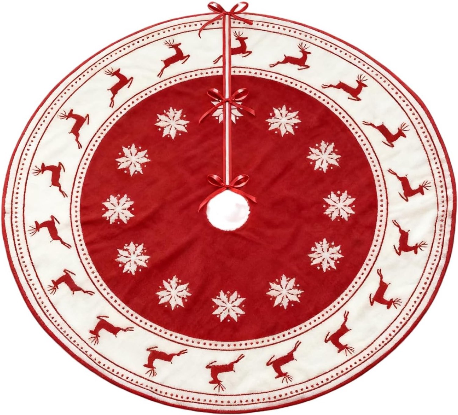 Praktische Kerstboom Tapijt en Vloermat met Stickers voor Kerstdecoraties, Feestdagen en Nieuwjaar, Rood en Wit, 60 cm