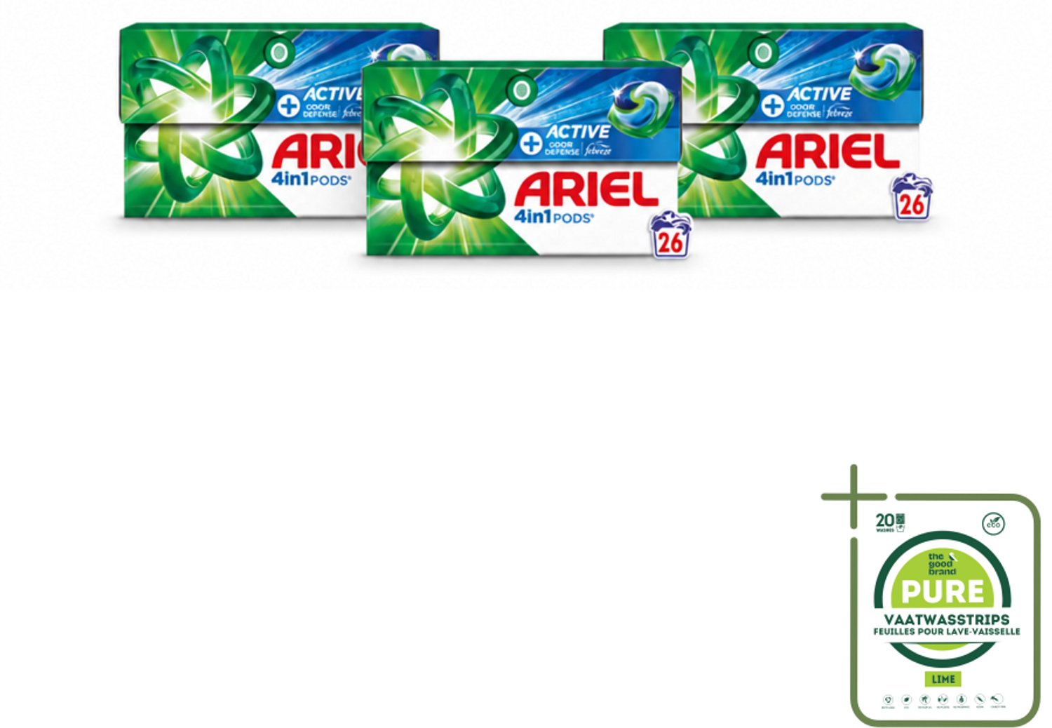 3 x Ariel - 4in1 Wasmiddel Pods - Actieve Geurbestrijding - 26 Pods - Grootverpakking - Vaatwasstrips - Wasmiddel Pod - Zweetgeur Bestrijding - Frisheid Kleding - Wasmiddel 4 In 1 - Geurverwijdering
