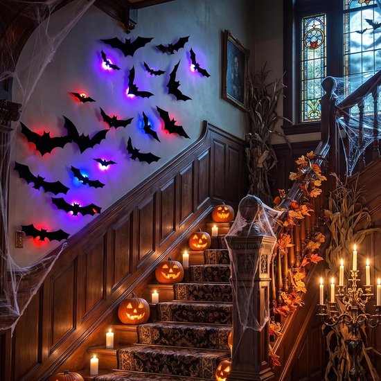 24 stuks LED Halloween decoraties vleermuis lichten, 3D gloed donkere — afbeelding 3