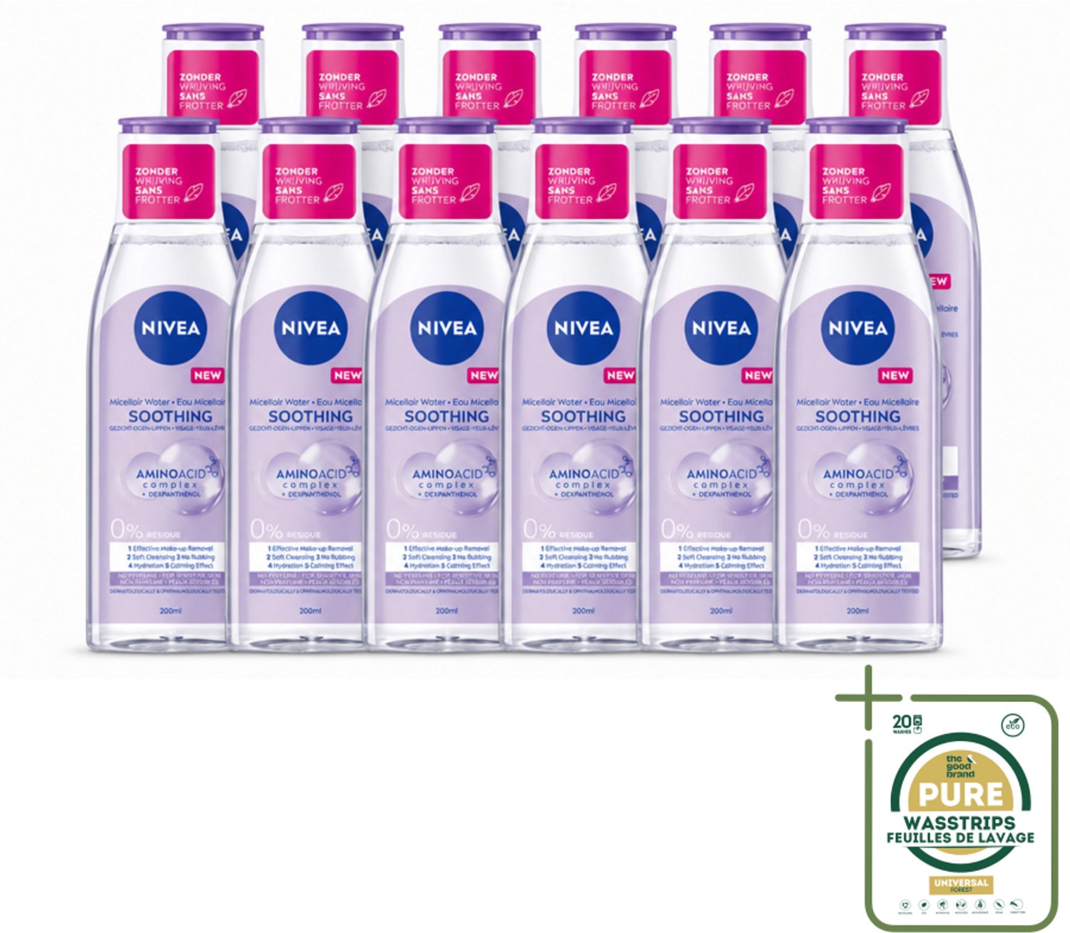 12 x NIVEA - Micellair Water - Gevoelige Huid - Anti-Restant - Verwijdert Waterbestendige Make-up - 200 ml - Wasstrips - Gevoelige Huid - Micellair Water - Reinigingsmiddel - Make-up Remover - Anti-residu