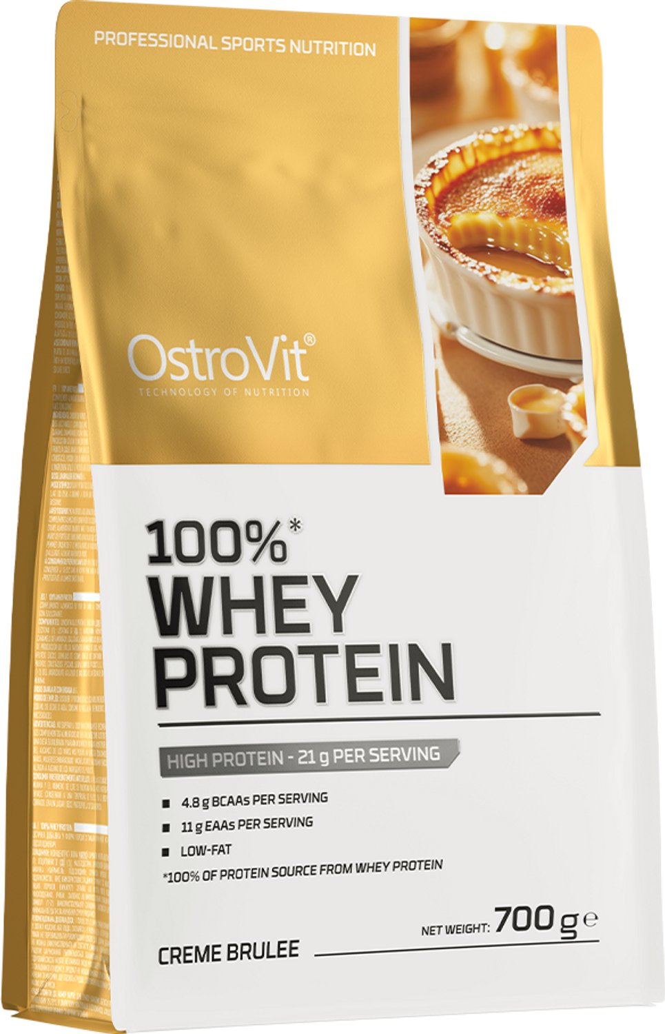 OstroVit 100% Whey Protein – Voedingssupplement – Wei-eiwitconcentraat (WPC), 21 g eiwit per portie – Crème Brûlée Smaak – 700g