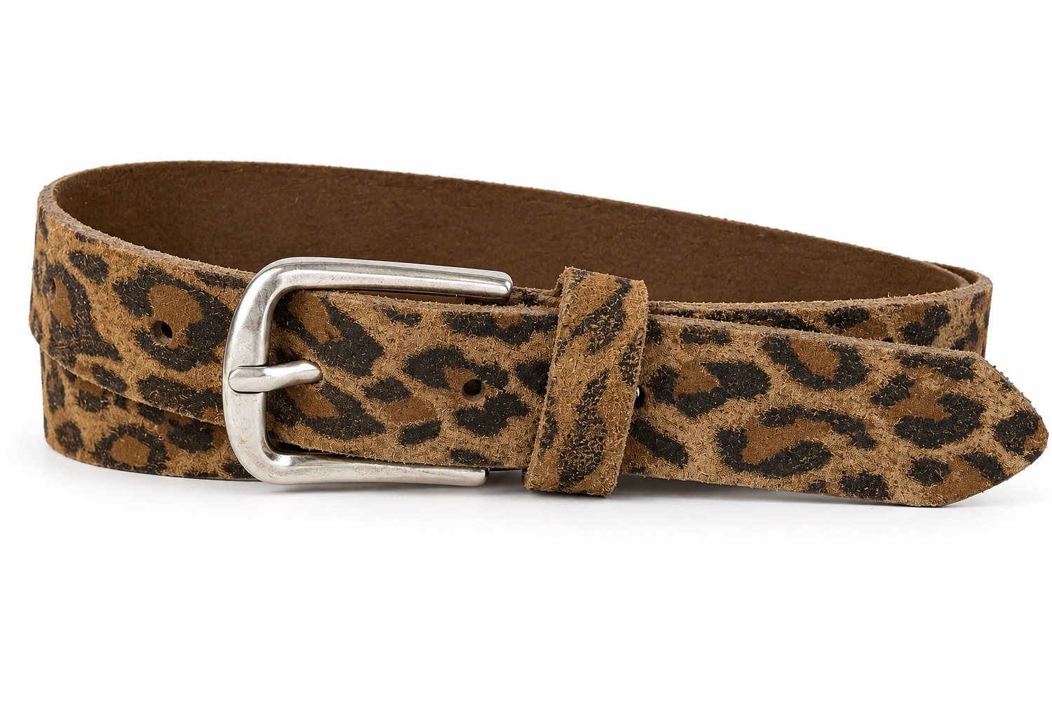Donkere Panterprint Leren Damesriem 3 cm – Echt Leer – Nikkelvrije Gesp - Maat 105 (totale lengte 120)