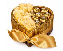 Nina’s Giftshop® Chocolade Geschenkhart met Ferrero Rocher en Merci – Cadeau voor Vrouw – Valentijn, Verjaardag