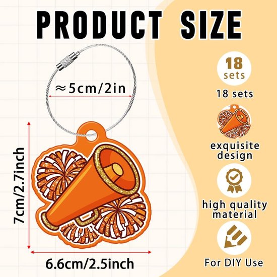 18 stuks cheerleading bagagelabels reizen koffer etiketten identificatielabel met metalen ring cheerleading pompon pompon hanger — afbeelding 2