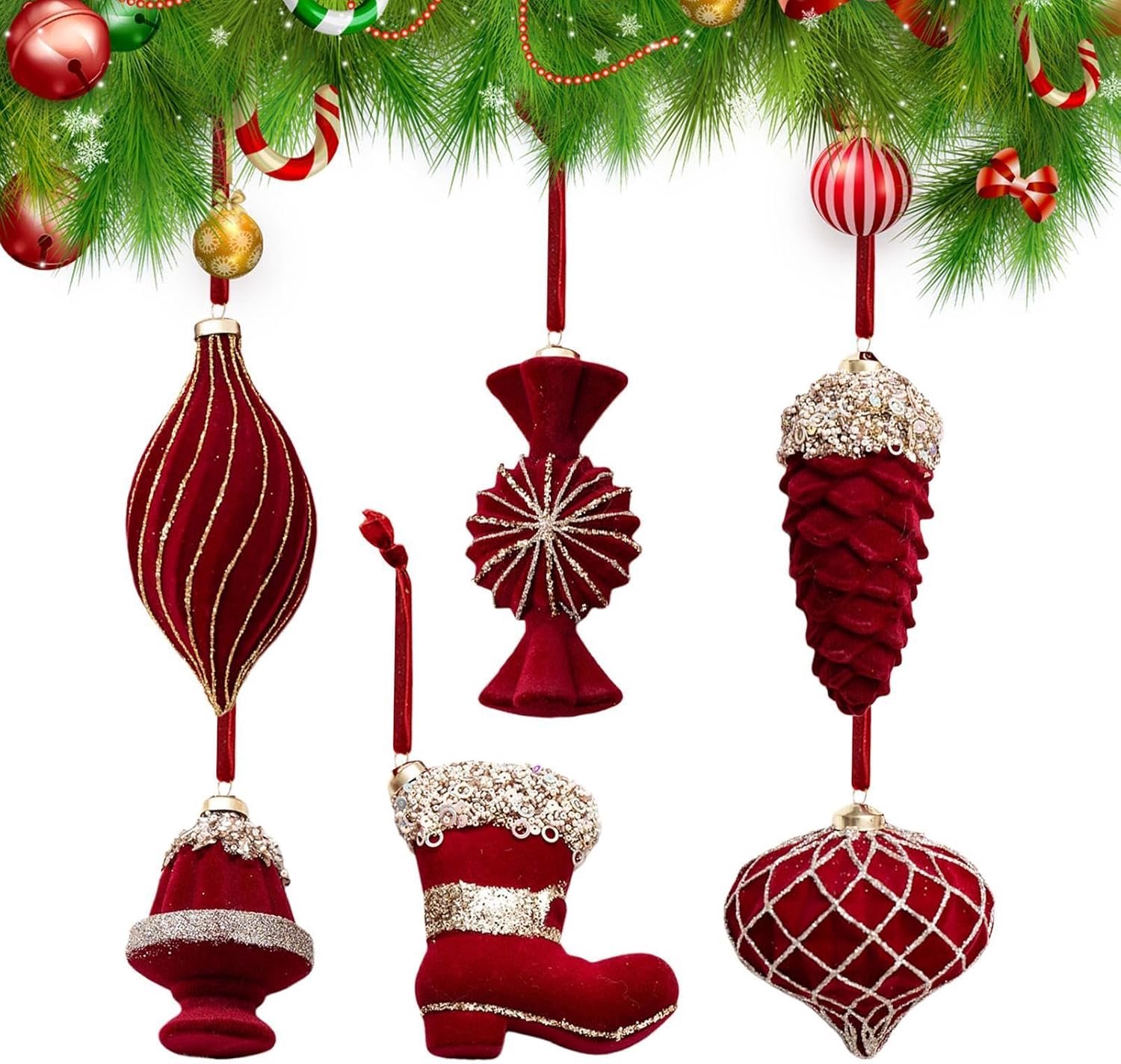 Kerstbal ornamenten stroomden dennenappel boot tekenen met touw