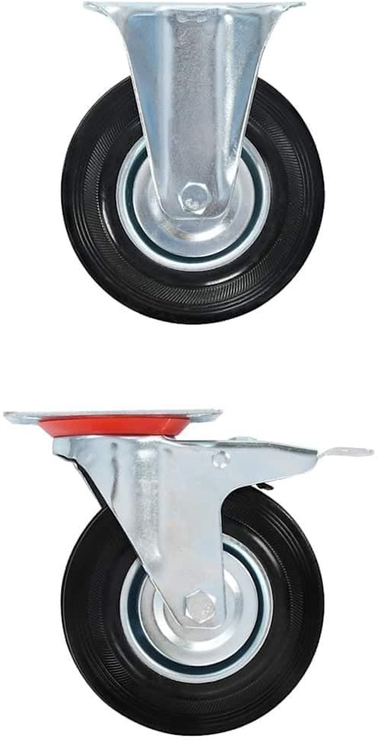 16 st. Wielen 125 mm, zwenkwielen met remmen & standwielen, rubber