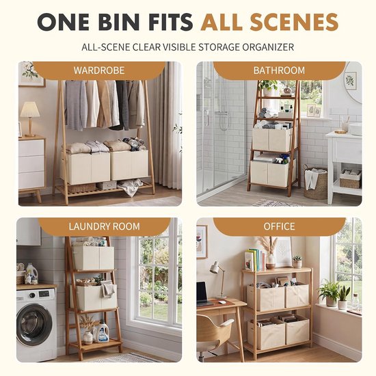 Set van 2 opvouwbare opbergkubussen van vliesstof, 33 × 38 × 33 cm, grote opbergmanden met één handvat, opvouwbare opbergdozen, beige — afbeelding 4