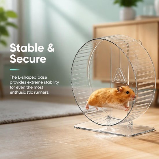23,6 cm hamsterwiel: Silent hamsterwiel van transparant acryl, super stille hamster oefenwielen met in hoogte verstelbare standaard voor hamsters, gerbillen, chinchilla's en kleine dieren — afbeelding 2