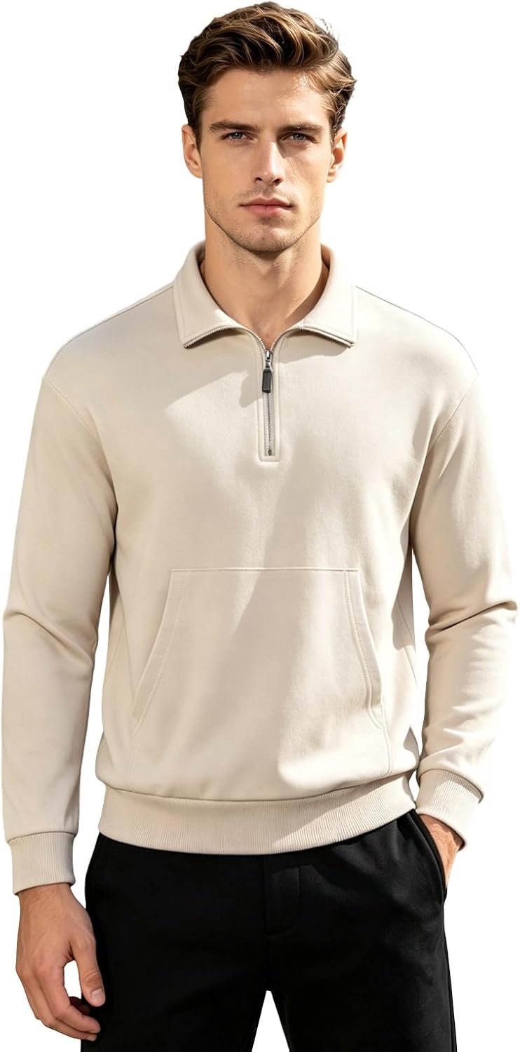 Sweatshirt voor Heren zonder Capuchon Heren Trui Halve Rits Kangoeroezak Pullover Casual Sportieve Hoodie
