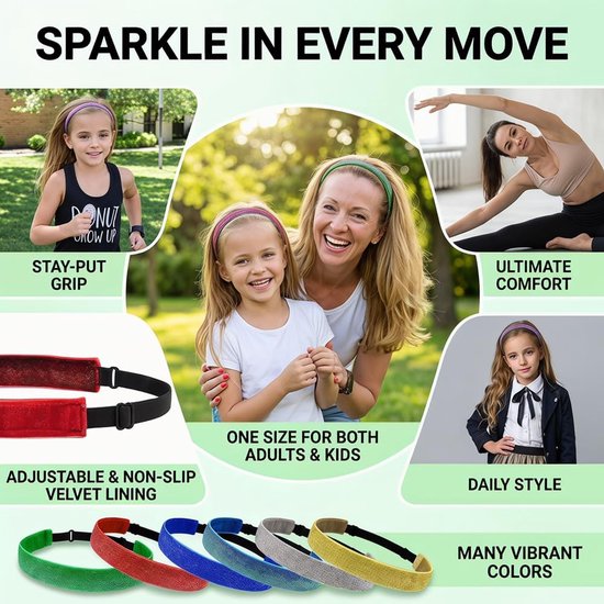 3 stuks glitter sporthaarband, dunne hoofdband, verstelbare haarbanden voor volwassenen en kinderen, elastische antislip hoofdbanden, voetbal, hoofdbanden voor yoga, hardlopen, groen — afbeelding 4