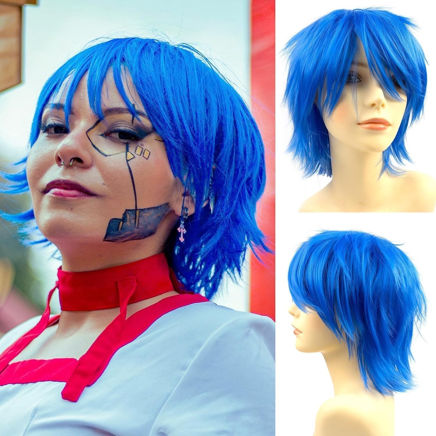 Cosplay Anime Peruk met Korte Haar in Neon Blauw voor Mannen en Vrouwen - Perfect voor Halloween en Carnavalskostuums