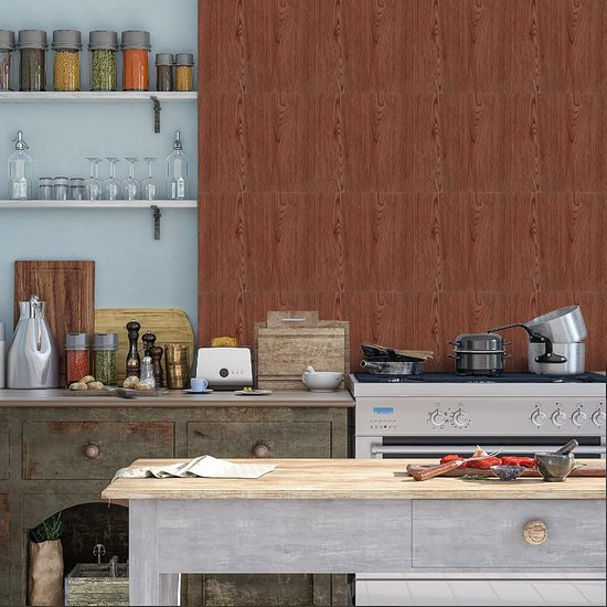 22 stuks 30 x 30 cm, vloerstickers met imitatiehout, houten vloer, pvc-stickers, keuken, slaapkamer, gang, vloer, achtergrond, muur, waterdicht, vochtbestendig, huishoudelijk zelfklevend (roodhout) — afbeelding 3