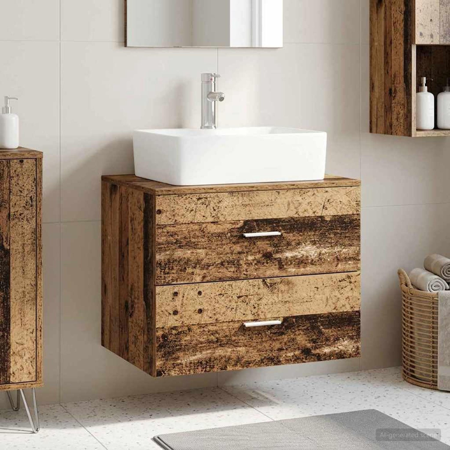 Wandopslag badkamer oud hout 62,5 x 44,5 x 50 cm