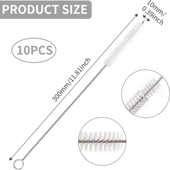 10 stuks rietreinigingsborstel, extra lange nylon flessenborstel, babyflesborstel, herbruikbare rietborstel voor het wassen van glas, siliconen, metalen rietjes, theepot, uitloop, melkfles — afbeelding 3