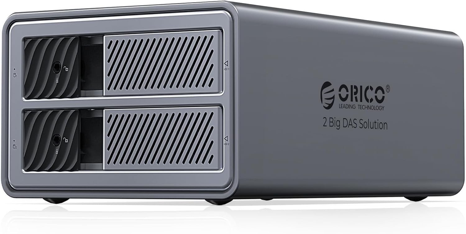 Aluminium 2 Bay RAID behuizing voor 3.5 inch HDD's, geschikt voor 2 x 22 TB opslagcapaciteit