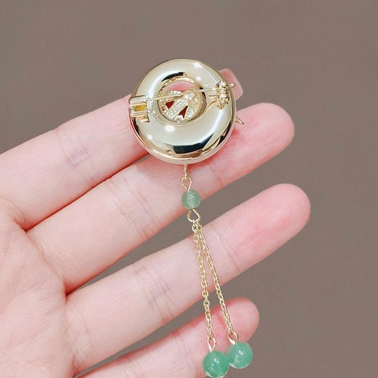 2 Stuks Faux Jade Bamboe Blad Broches, Vrouwen Chinese Stijl Bamboe Blad Kwastje Hanger, Cheongsam Jas Shirt Accessoires — afbeelding 3