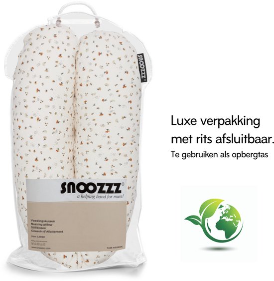 Snoozzz Voedingskussen Zwangerschapskussen Zijslaapkussen Premium kwaliteit - 185 cm - microparel vulling - luxe draagtas - 100% hydrofiel katoen - Flower van SNOO — afbeelding 5