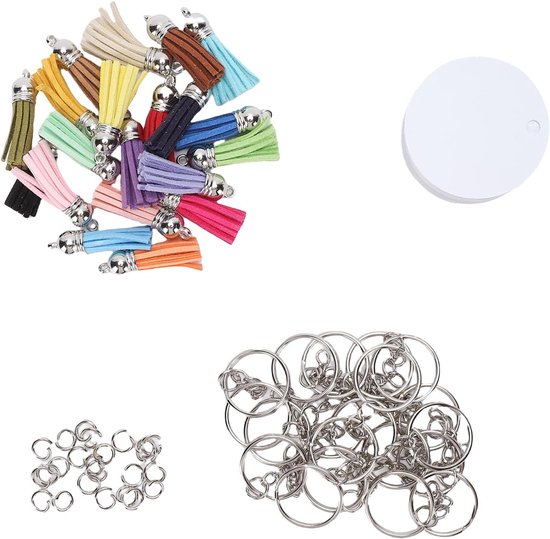 20 Stuks Aluminium Sublimatie Sleutelhangers met Sleutelhangers, Ringetjes en Kwastjes voor Doe-het-zelf, Ornamenten en Knutselprojecten — afbeelding 2